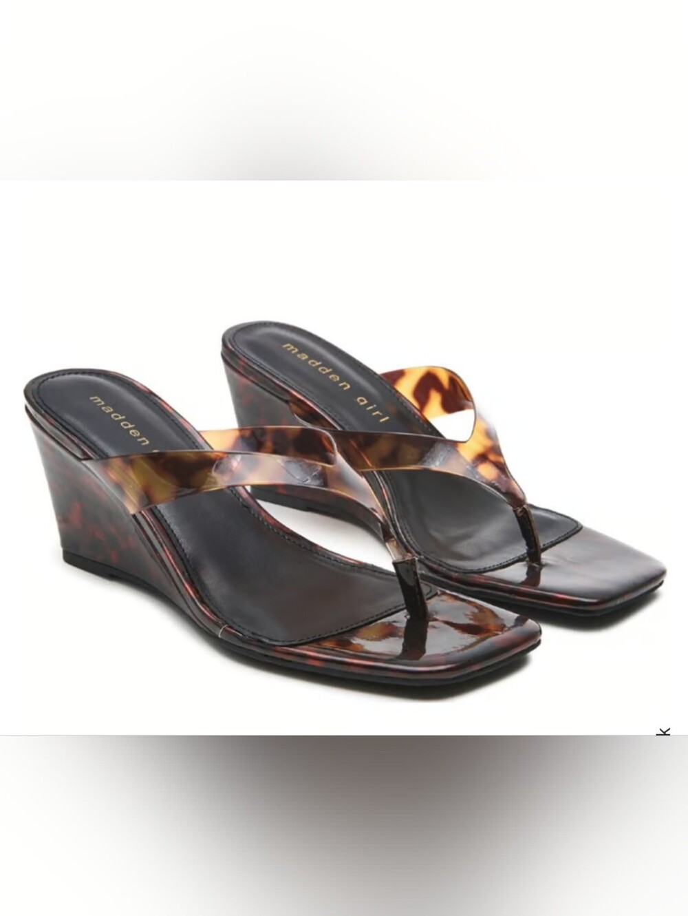Madden Girl Cluney Tortoiseshell Patent Slide Sandals - Black & Brown Size 10